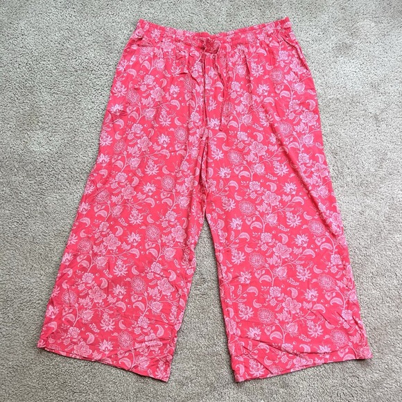 New MUK LUKS Dream Weave Wide Leg Cropped Lounge Pants Size XL Red Floral Rayon - Picture 1 of 8